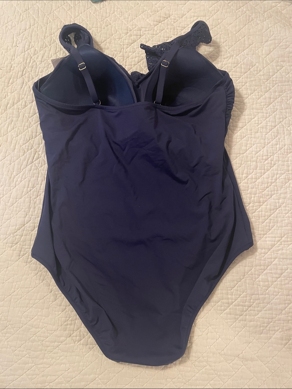 Lands' End Navy One-Piece Swimsuit with Eyelet Ruffle Straps - Picture 2 of 5